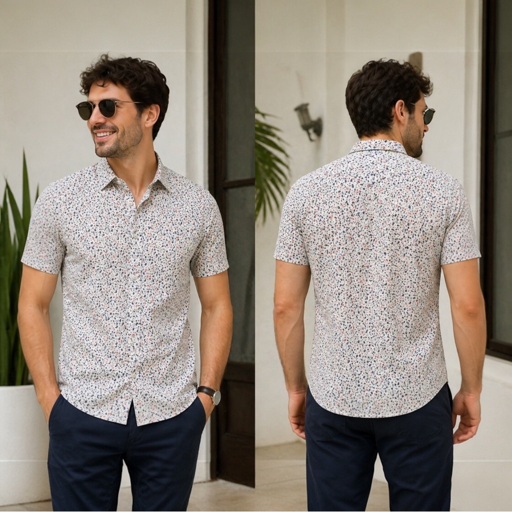 Michael Brandon Slim Fit Button Down Shirt Men’s Large Short Sleeve